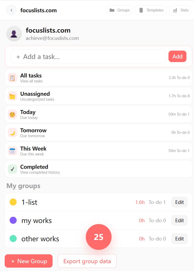 focuslists.com Interface